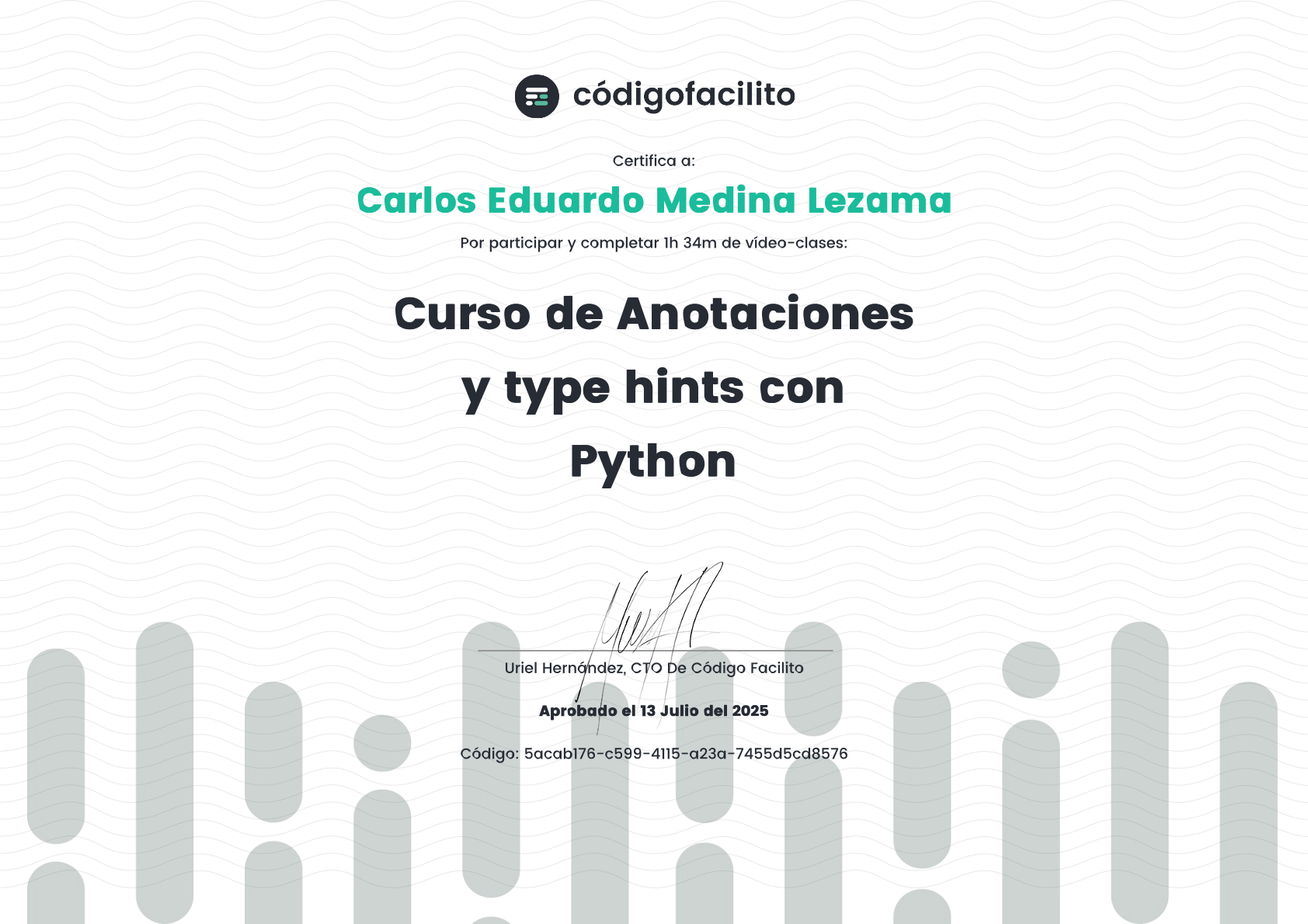 Curso de Anotaciones y Type Hints con Python - CódigoFacilito - Carlos Eduardo Medina Lezama